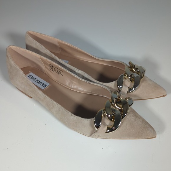Steve Madden Forge Suede Pointy Flats Tan  Women's Size 6.5M Chunky Chain Detail - Picture 4 of 11